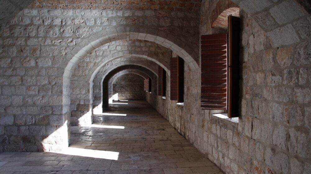 Stone Hallway with windows at Fort Lovrijenac.